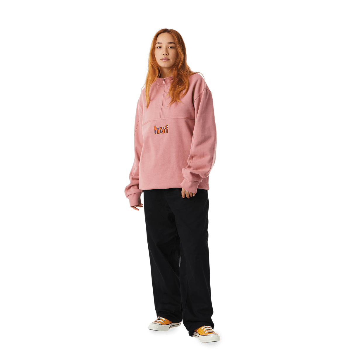 Split 1/4 Zip Mock Dusty Rose