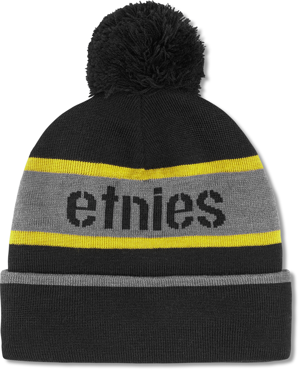 Stencil Pom Beanie Black Yellow