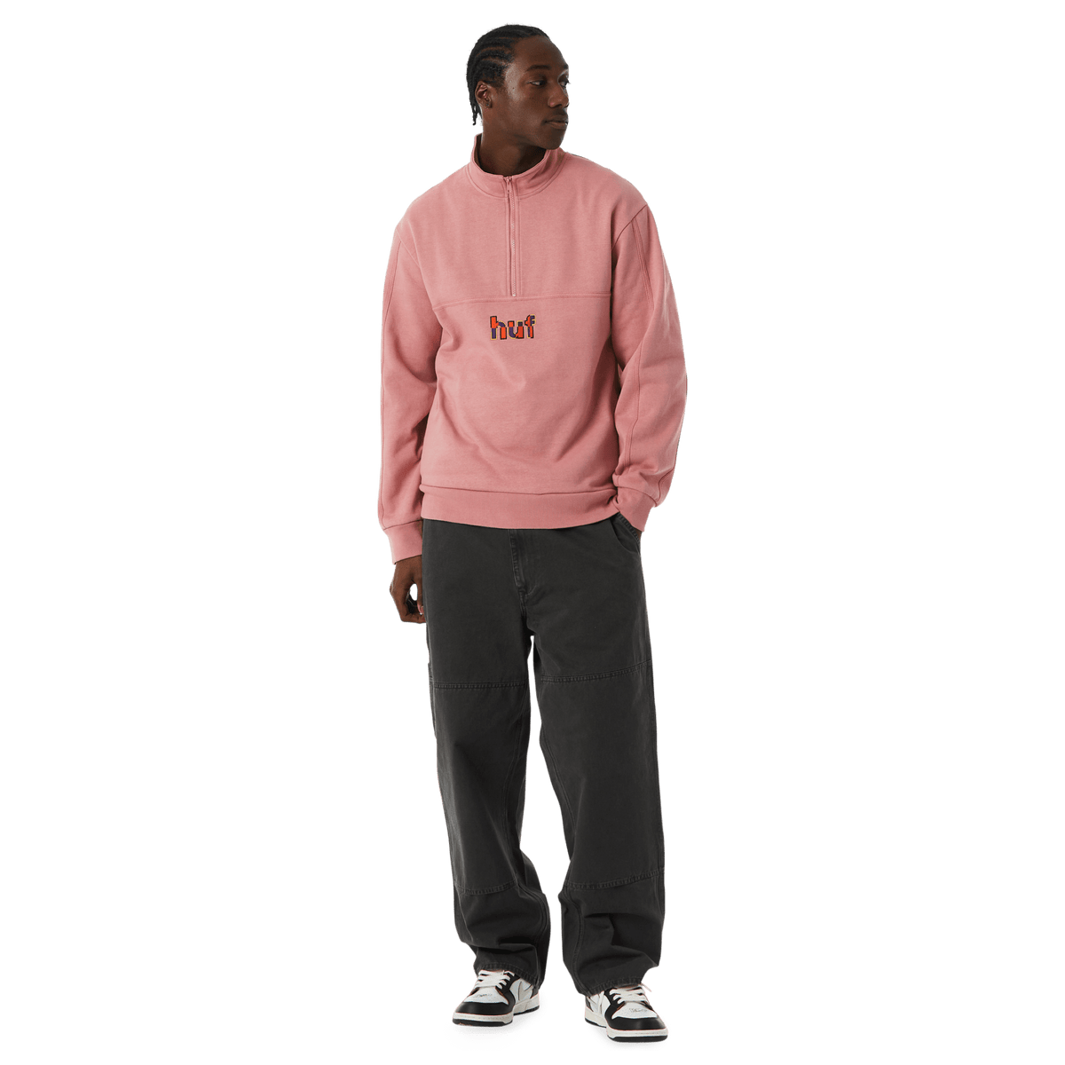 Split 1/4 Zip Mock Dusty Rose