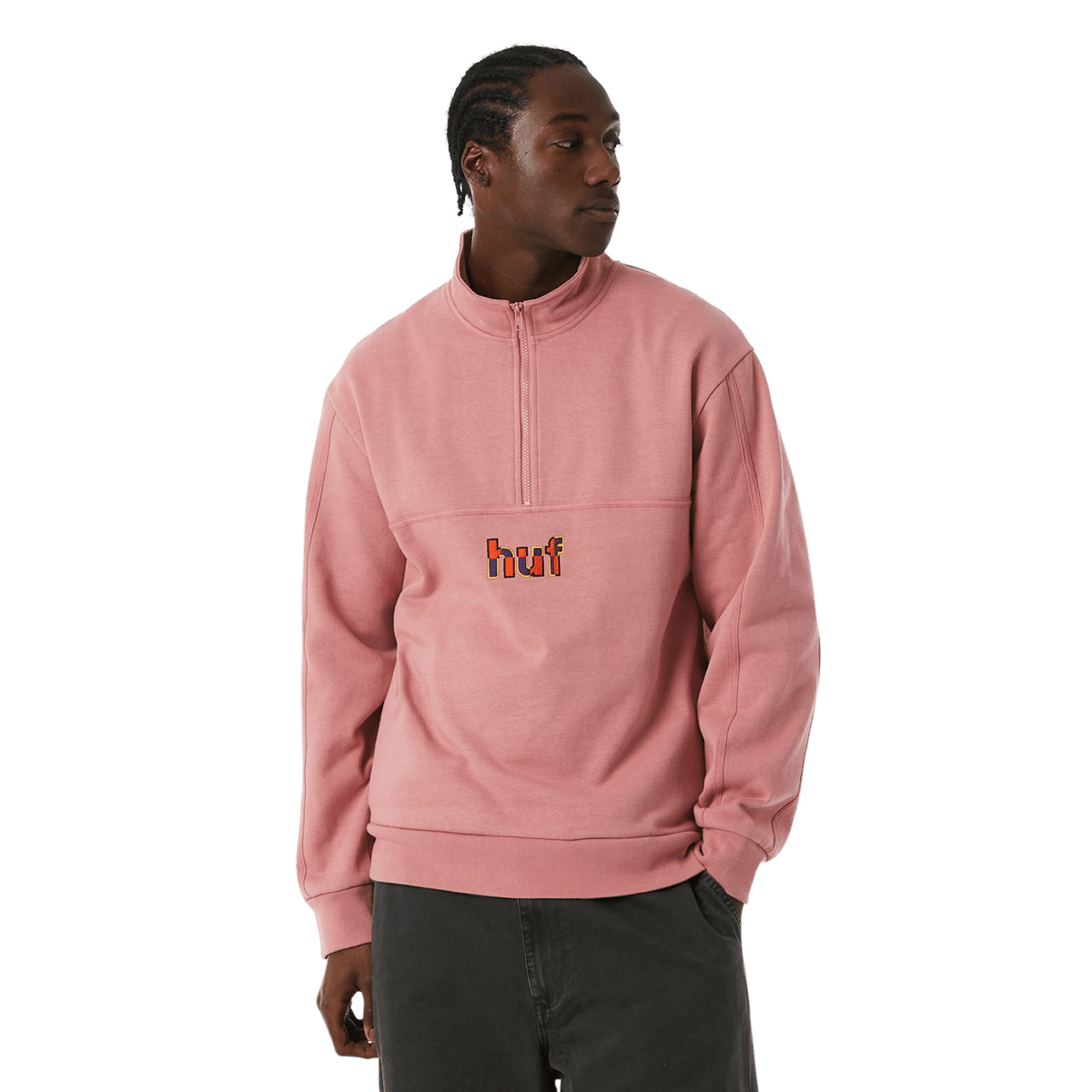 Split 1/4 Zip Mock Dusty Rose