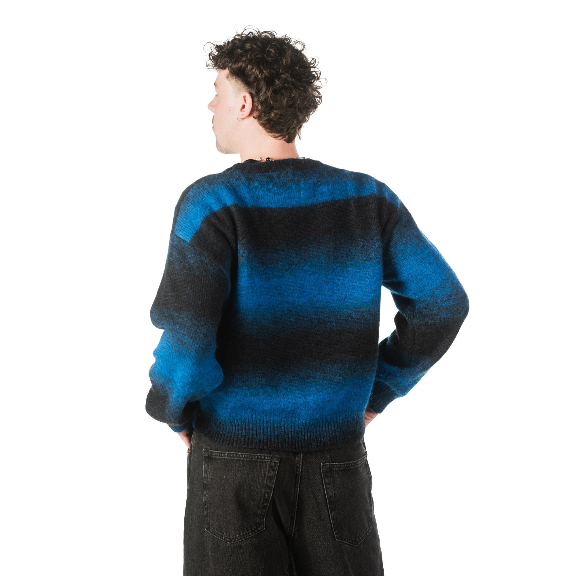 Buchan Gradient Knit Blue – worn back